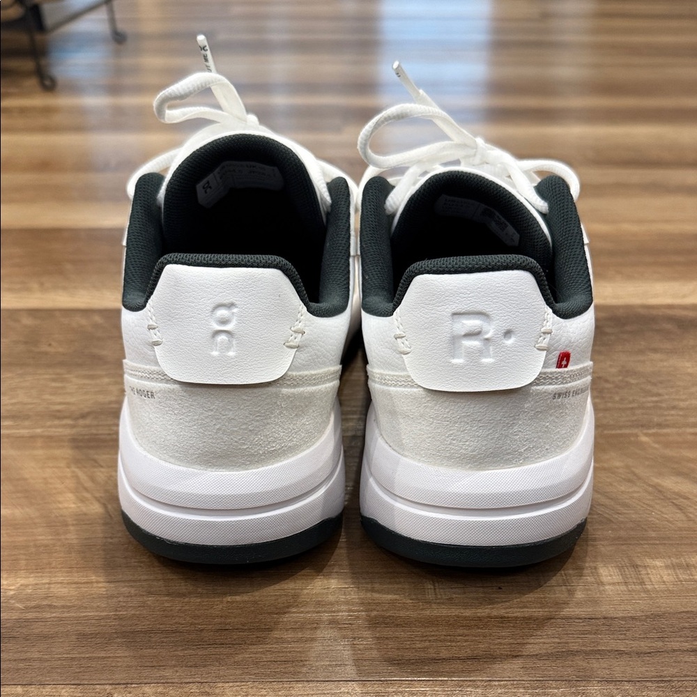 On Running The Roger Men's Low-Top Sneakers in White with Forest Green Accents - Picture 2 of 9